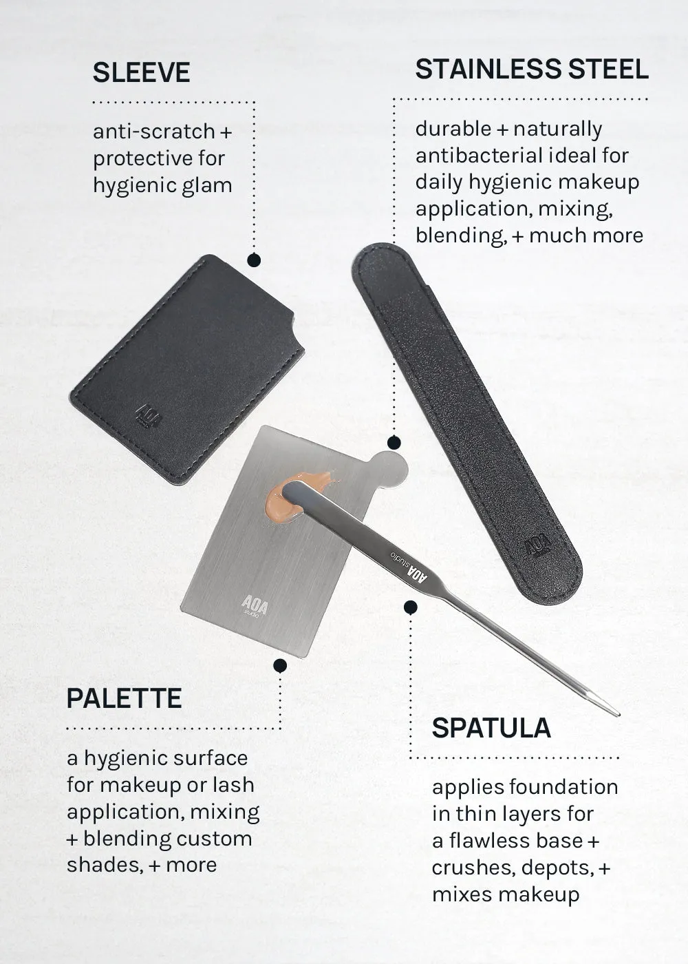 AOA Stainless Steel Mixing Palette and Spatula with Protective Sleeve