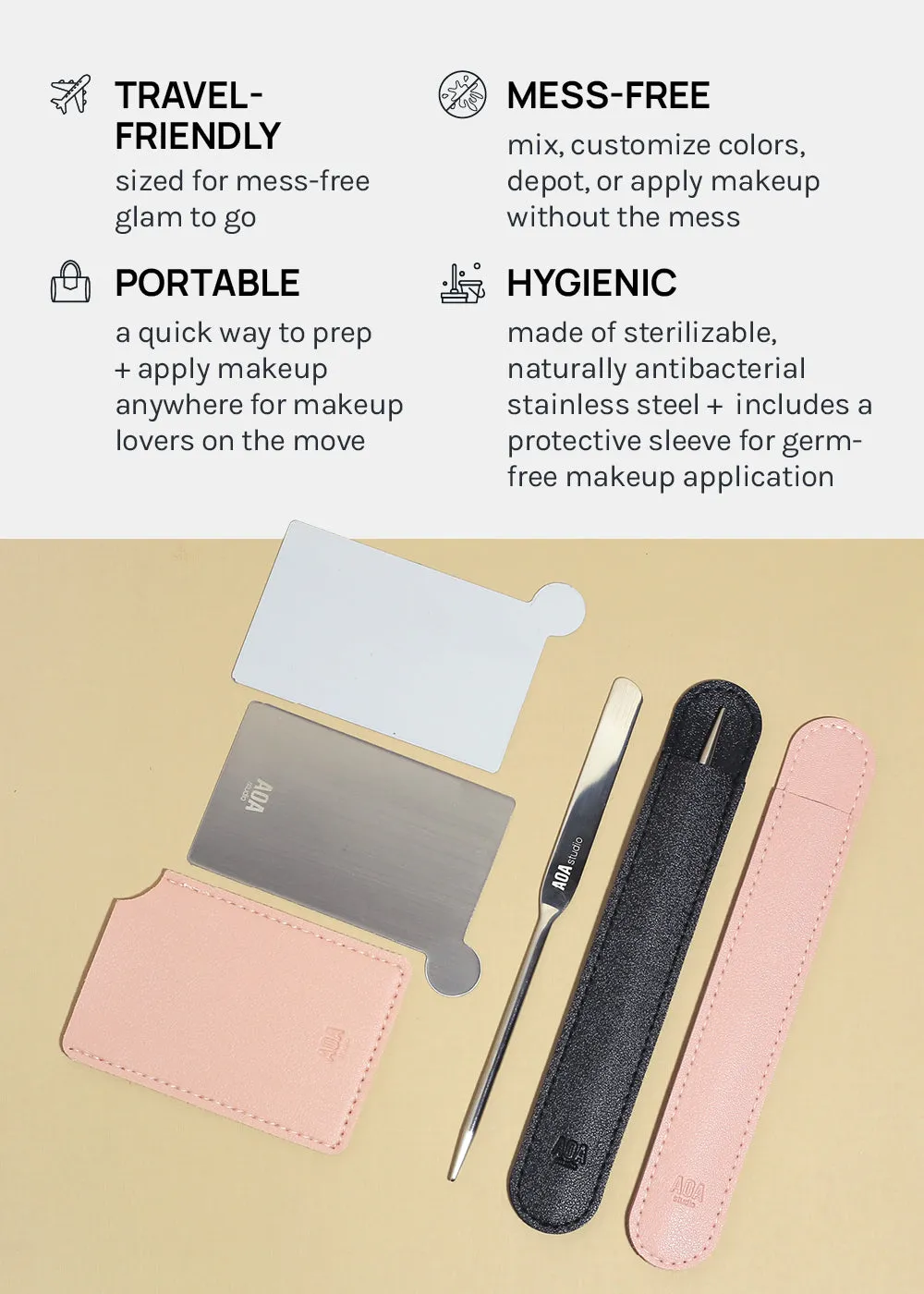 AOA Stainless Steel Mixing Palette and Spatula with Protective Sleeve