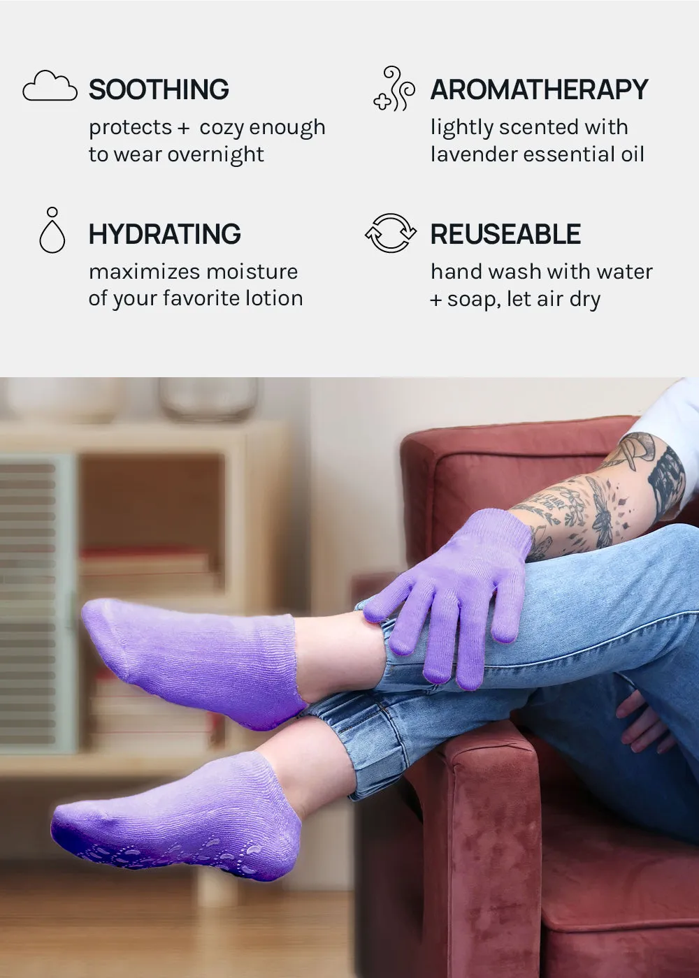 Gel Lined Moisturizing Spa Sock - Lavender