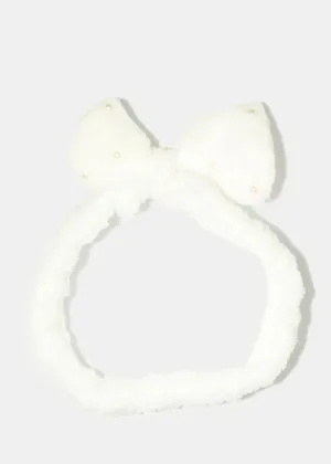 Small Bow & Pearls Spa Headband
